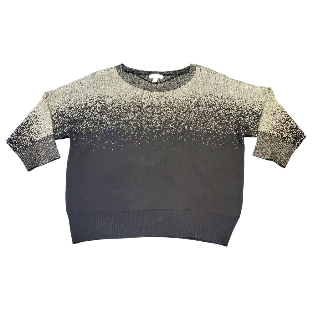 Charter Club Metallic‎ Ombre Sweater Medium Black Gold Shimmer Sparkly Holiday M